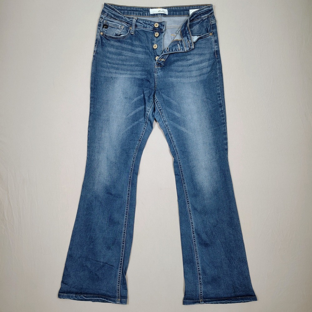 KanCan Flare Jeans Women 15/31 Blue Button Fly Stretch Denim Cotton Blend